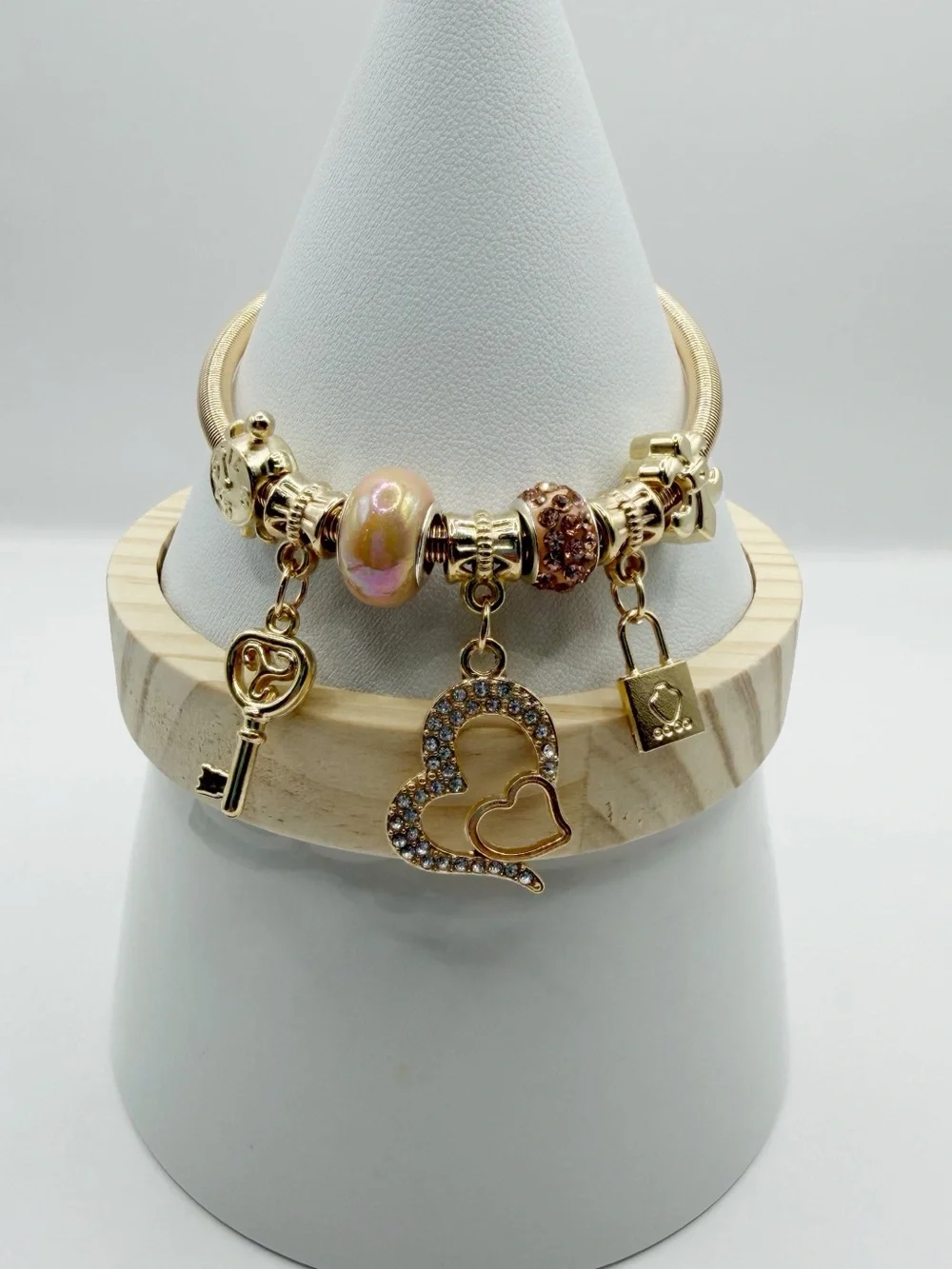 Gold Lock & Key Charm Bracelet | Pandora Style Snake Chain